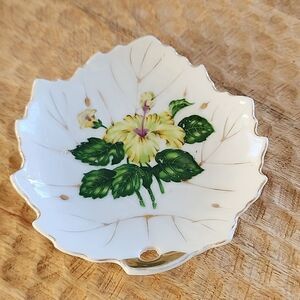 Vintage Small china Leaf Shaped Trinket Tray or Wall Decor Coquette